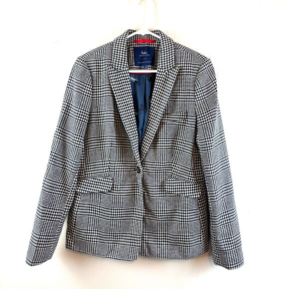 Boden British Tweed Houndstooth Wool Blazer Jacket Preppy Academia Size US 10 R - Picture 1 of 14